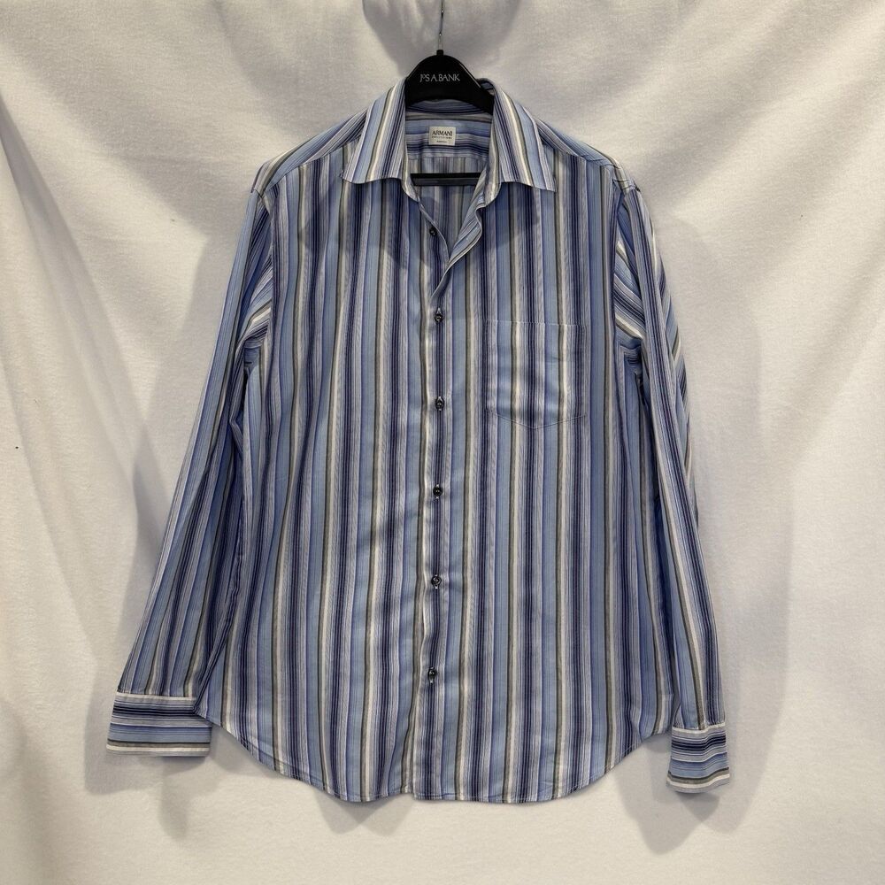 Armani Collezioni Mens XL Blue And White Striped Cotton Lightweight Shirt